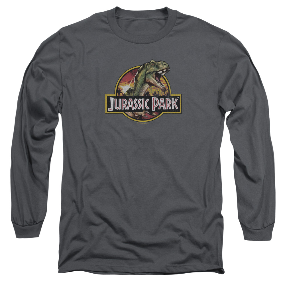UNI139-AL-2 Jurassic Park Retro Rex Adult Long Sleeve T-Shirt, Charcoal - Medium