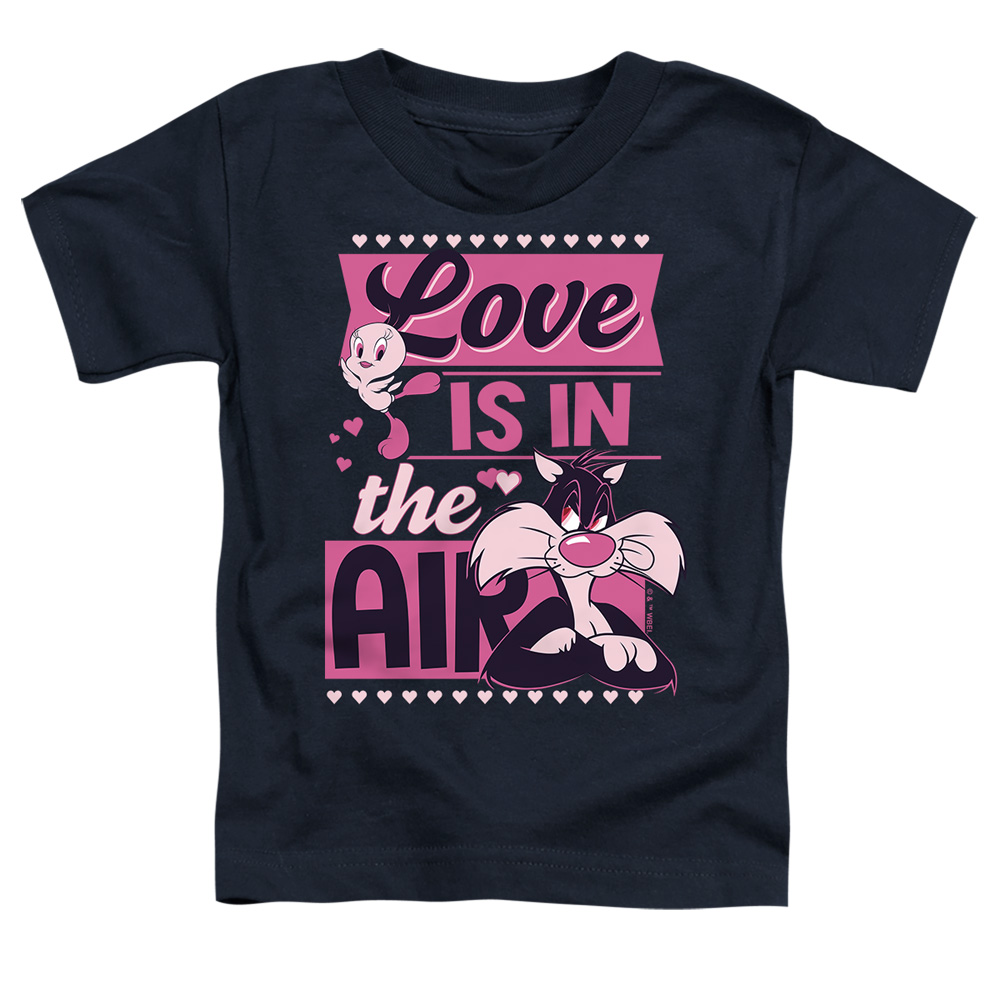 LT10048VAL-TT-3 Looney Tunes Valentines Day Tweety Sylvester Love in The Air Toddler Short Sleeve T-Shirt, Navy - Large 4T