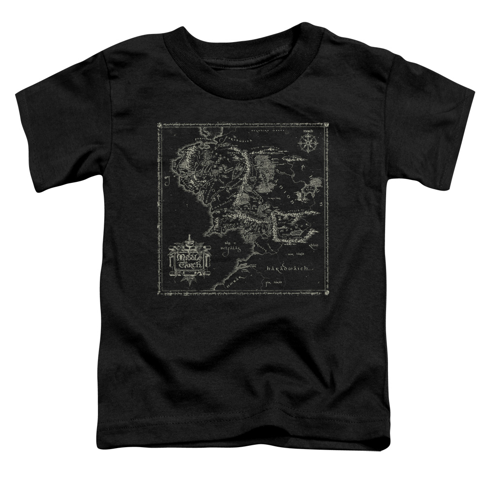 LOR1062-KT-1 Lord of The Rings Map of Me Toddler Short Sleeve T-Shirt, Black - Large 4T