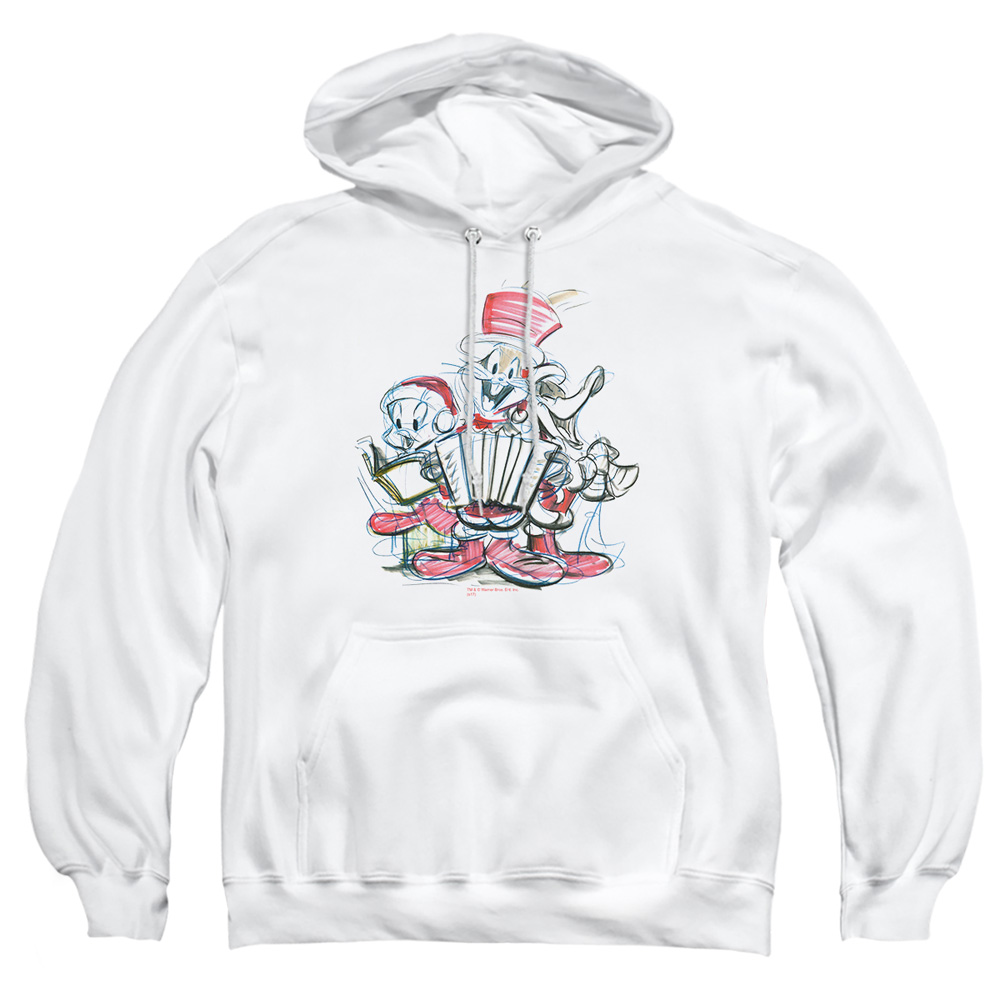LT206-AFTH-2 Looney Tunes Holiday Sketch Adult Pullover Hoodie, White - Medium