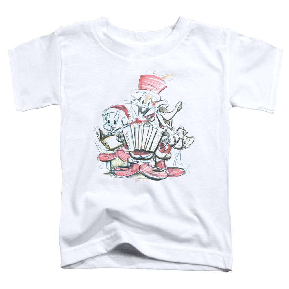 LT206-TT-3 Looney Tunes Holiday Sketch Toddler Short Sleeve T-Shirt, White - Large 4T