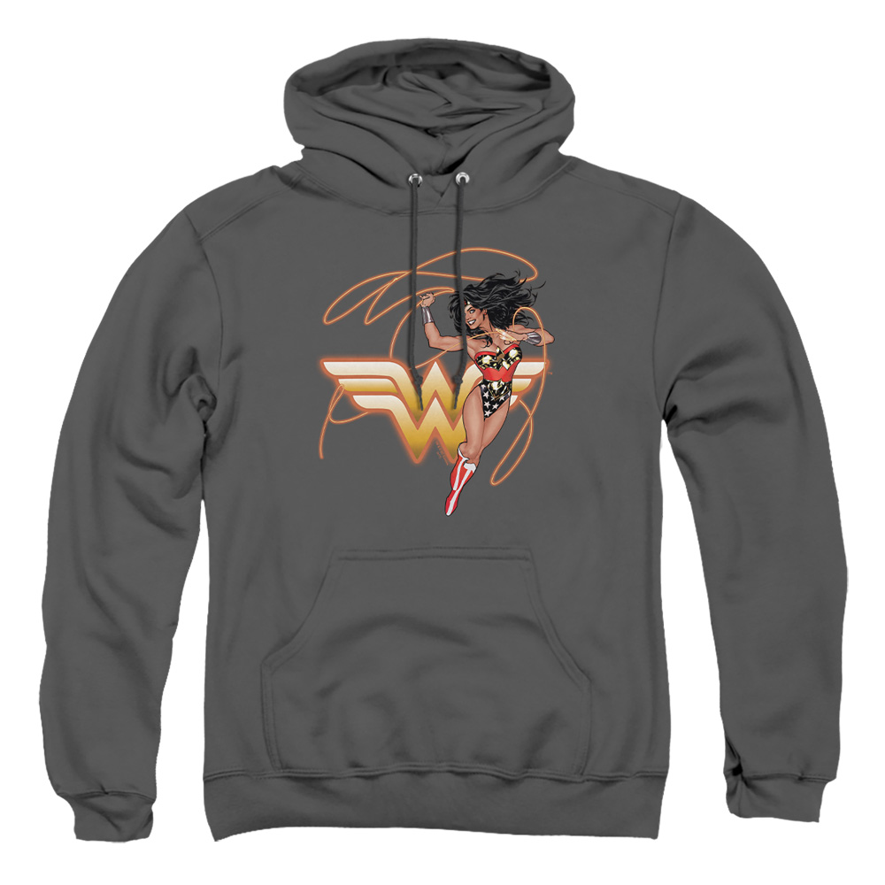 JLA696-AFTH-2 JLA Glowing Lasso Adult Pullover Hoodie, Charcoal - Medium