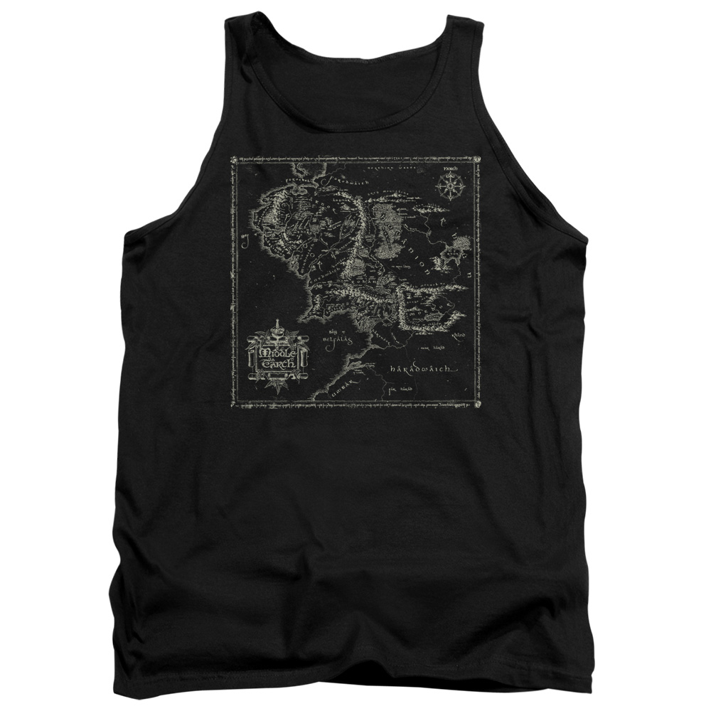 LOR1062-TK-2 Lord of The Rings Map of Me Adult Tank Top, Black - Medium