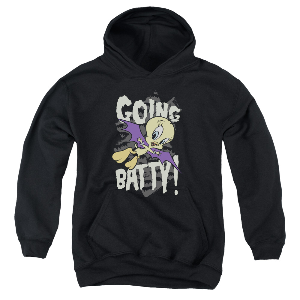LT193-YFTH-2 Looney Tunes Going Batty Youth Hooded Sweatshirt, Black - Medium