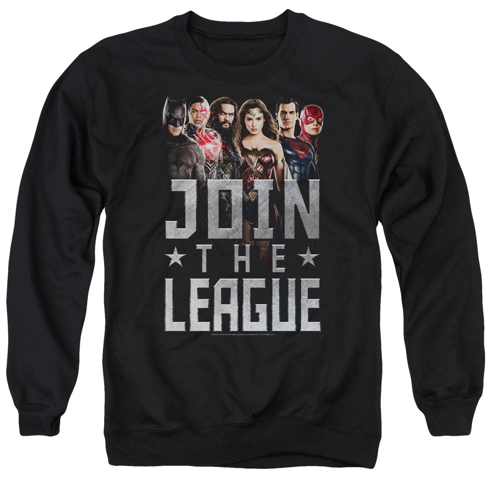 JLM145-AS-2 Justice League Movie Join The League Adult Crewneck Sweatshirt, Black - Medium
