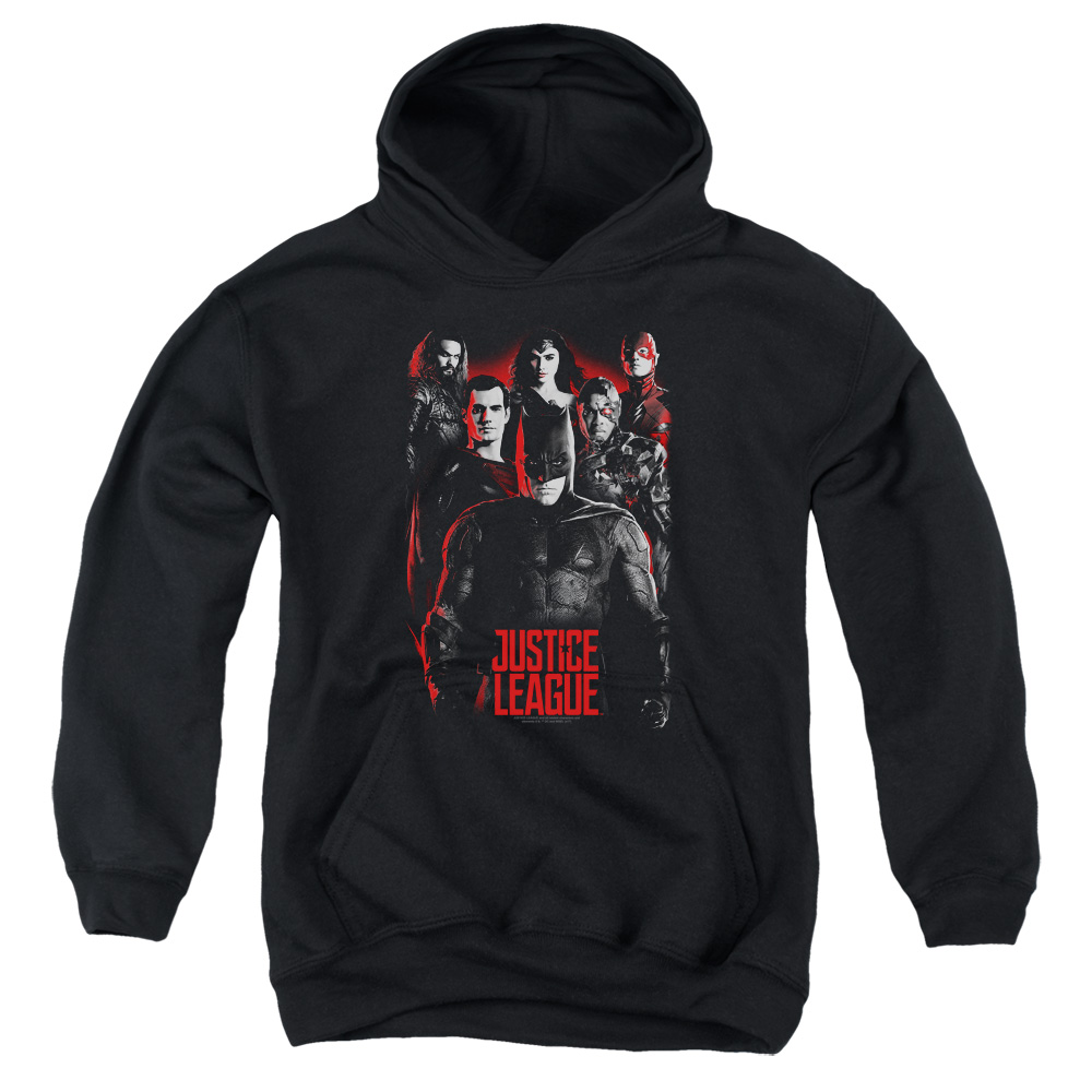 JLM108-YFTH-3 Justice League Movie The League Youth Hooded Sweatshirt, Black - Large