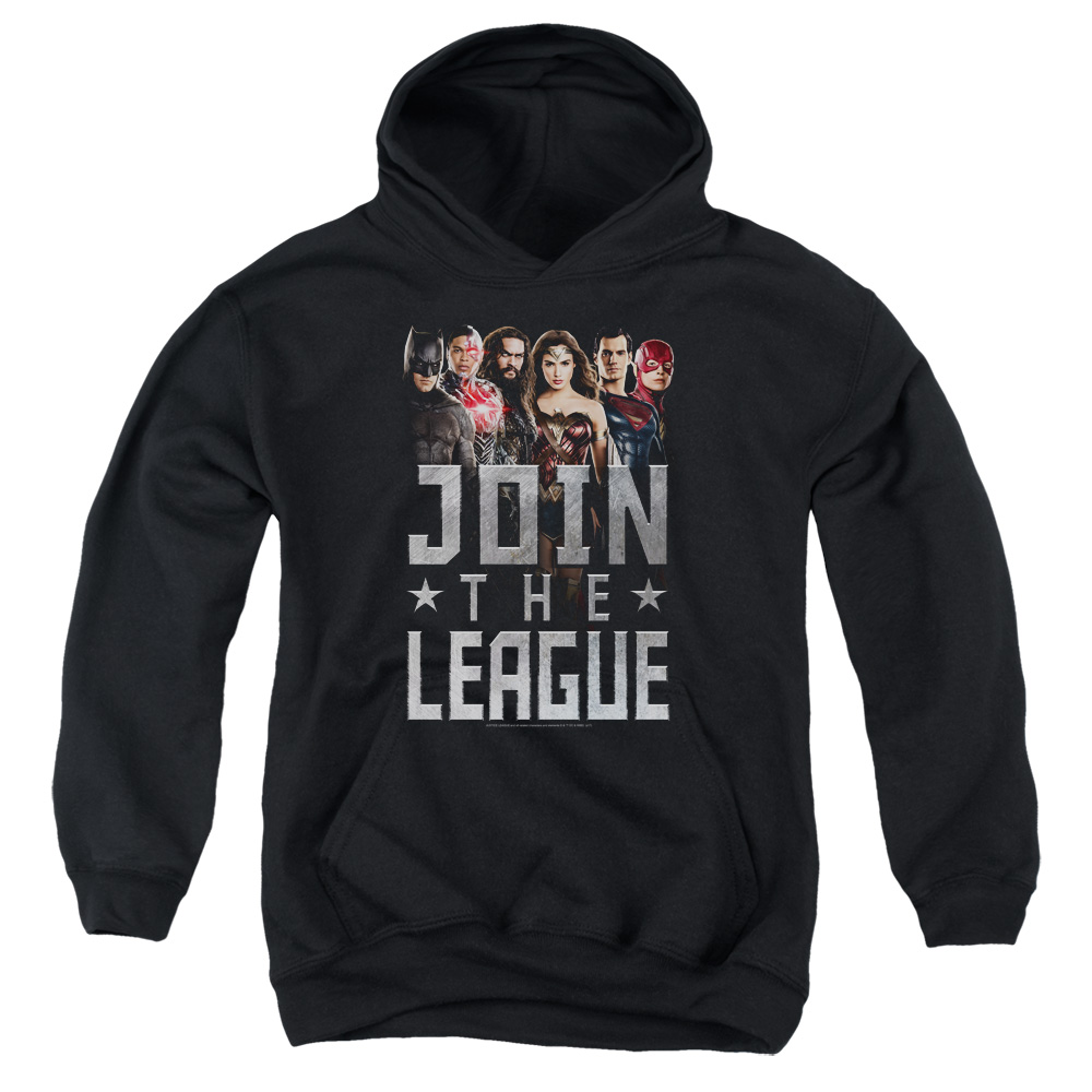 JLM145-YFTH-2 Justice League Movie Join The League Youth Hooded Sweatshirt, Black - Medium