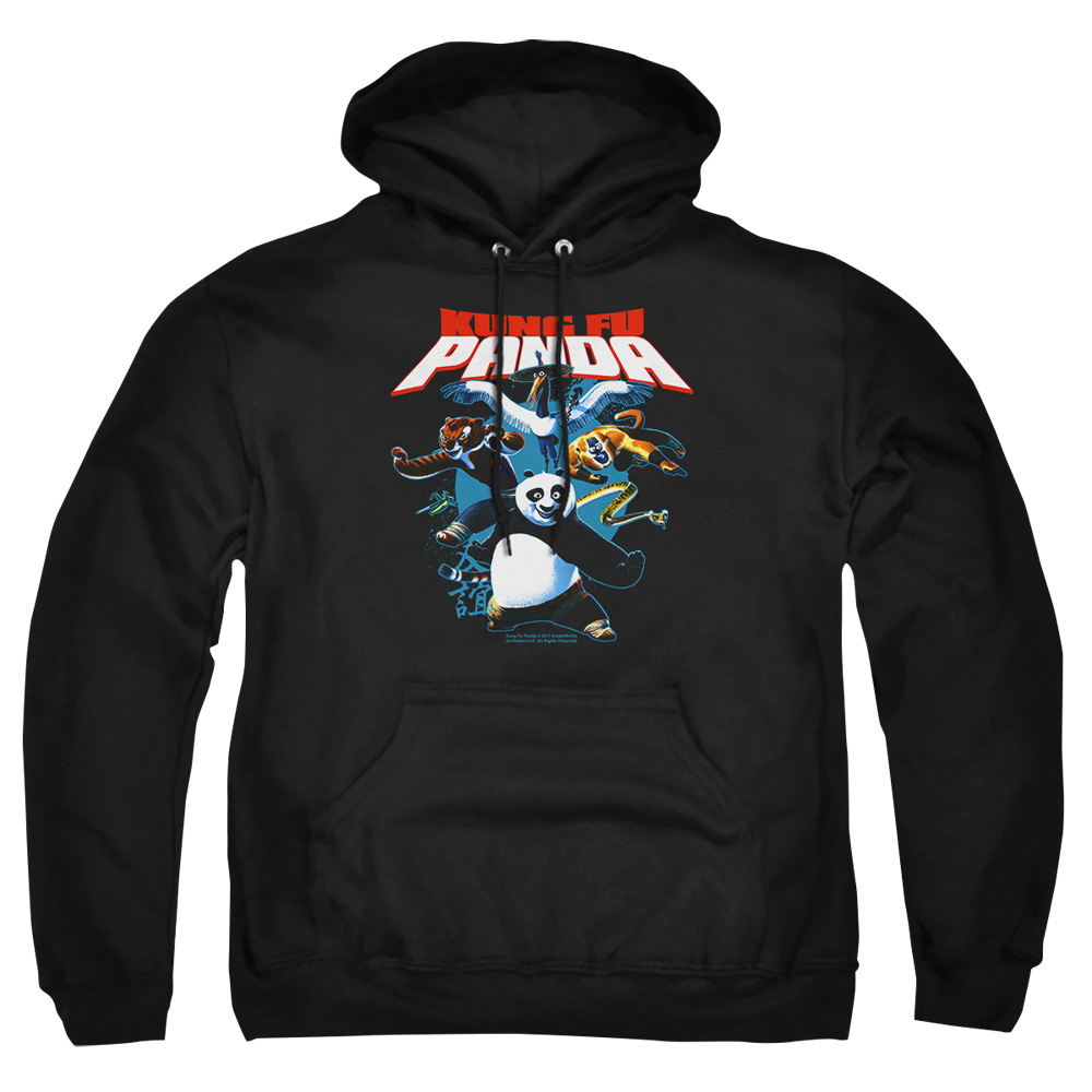 DRM191-AFTH-7 Kung Fu Panda Kung Fu Group Adult Pullover Hoodie, Black - 4X