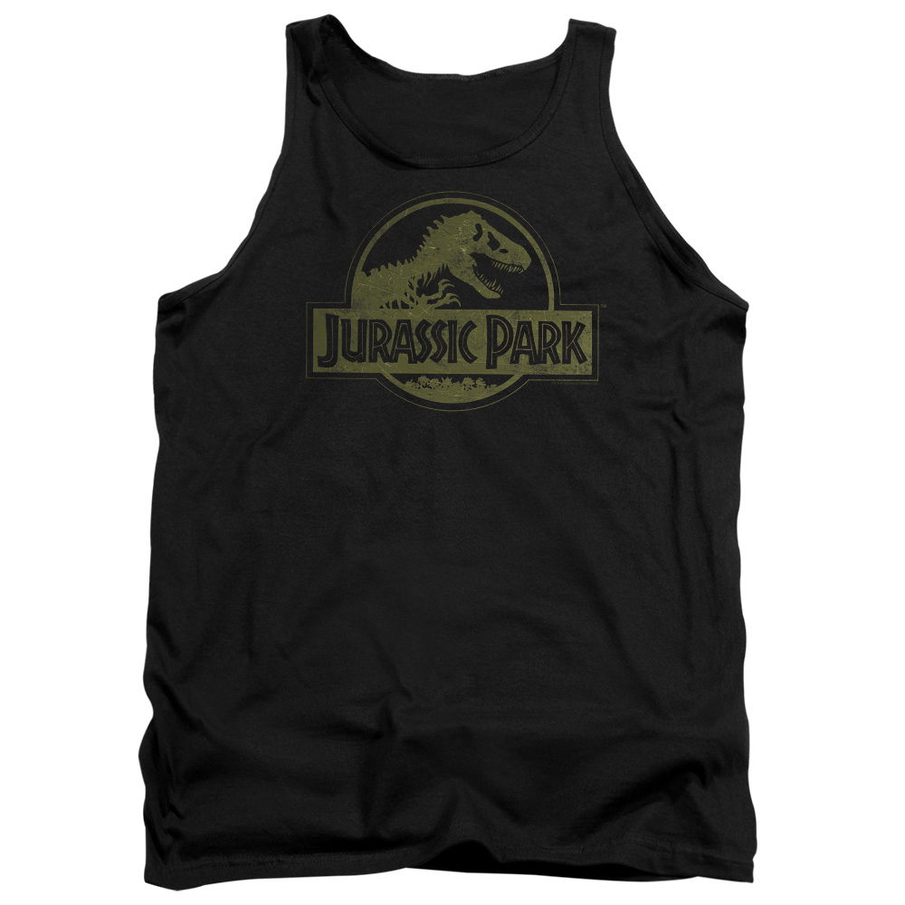UNI106-TK-2 Jurassic Park Distressed Logo Adult Tank Top, Black - Medium