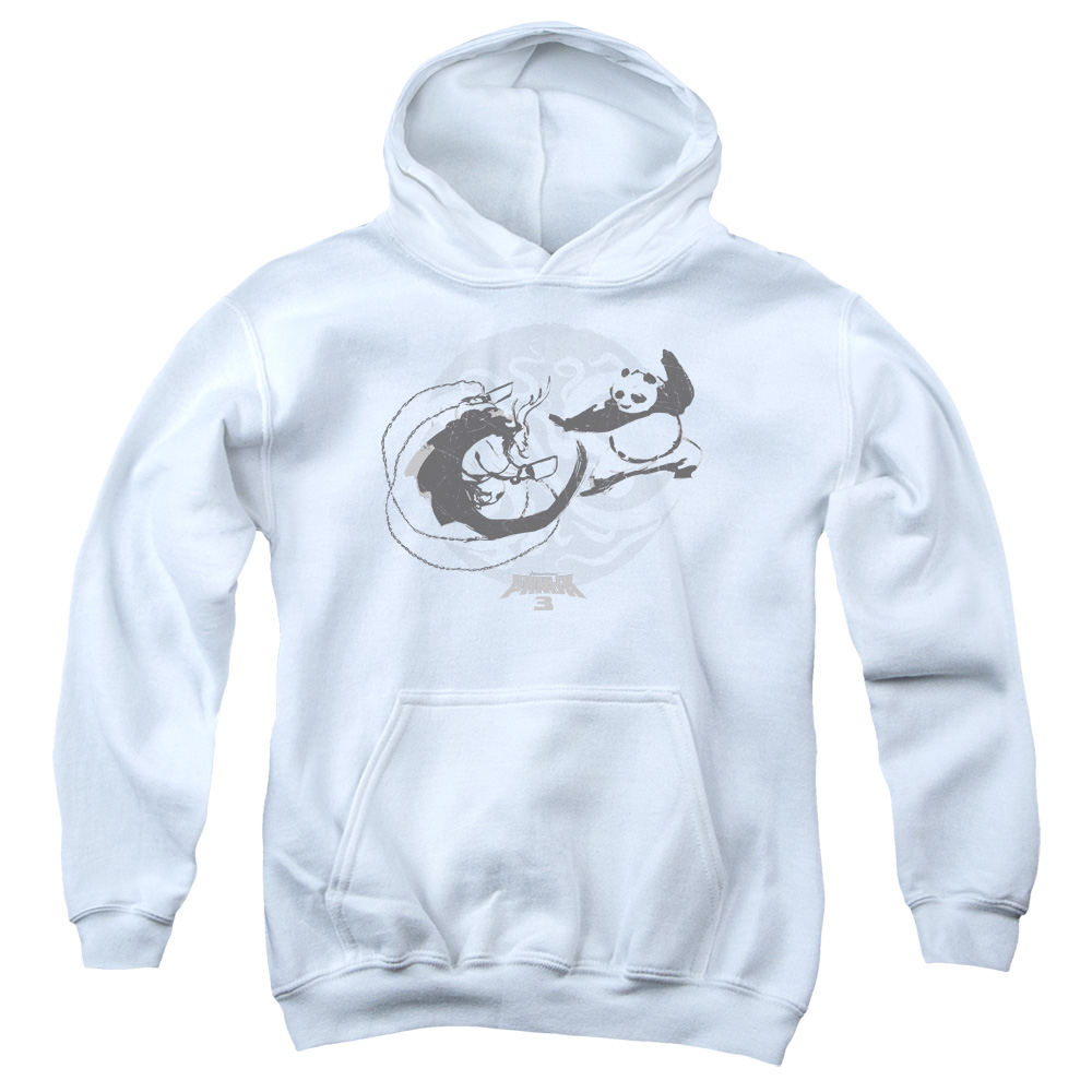 DRM303-YFTH-2 Kung Fu Panda Face Off Youth Hooded Sweatshirt, White - Medium
