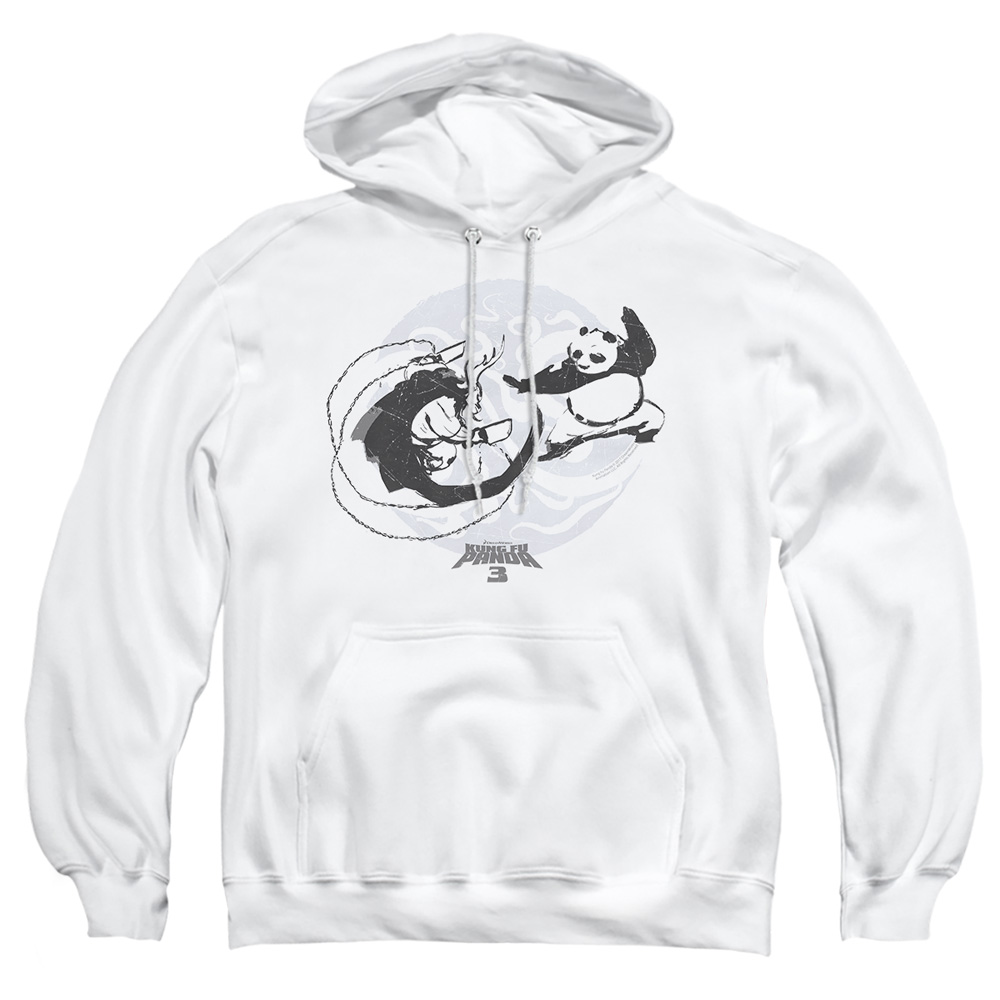 DRM303-AFTH-3 Kung Fu Panda Face Off Adult Pullover Hoodie, White - Large