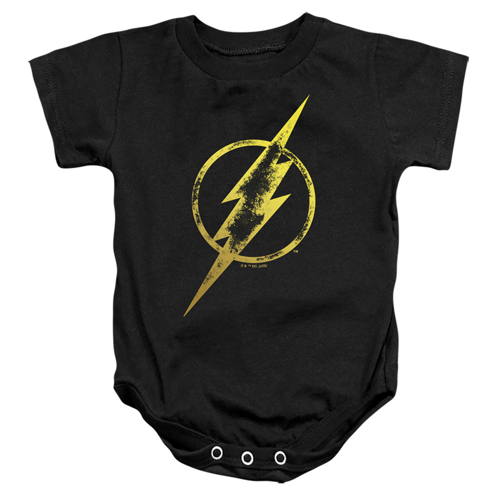 JLA1486-SS-2 Justice League Flash Eroded Bolt Infant Snapsuit, Black - Medium - 12 Month