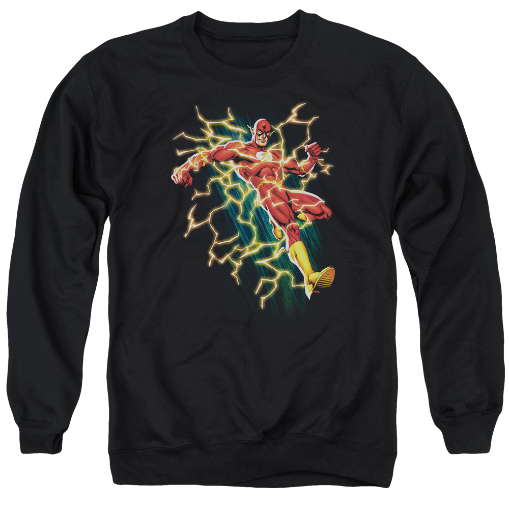JLA463-AS-2 JLA Flash Symbol Knockout Adult Crewneck Sweatshirt, Black - Medium
