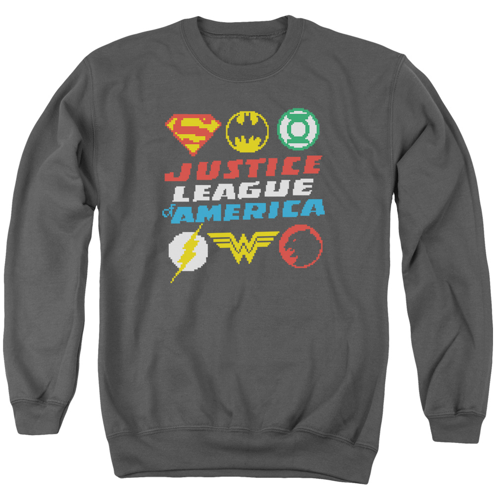 JLA435-AS-2 JLA Pixel Logos Adult Crewneck Sweatshirt, Charcoal - Medium