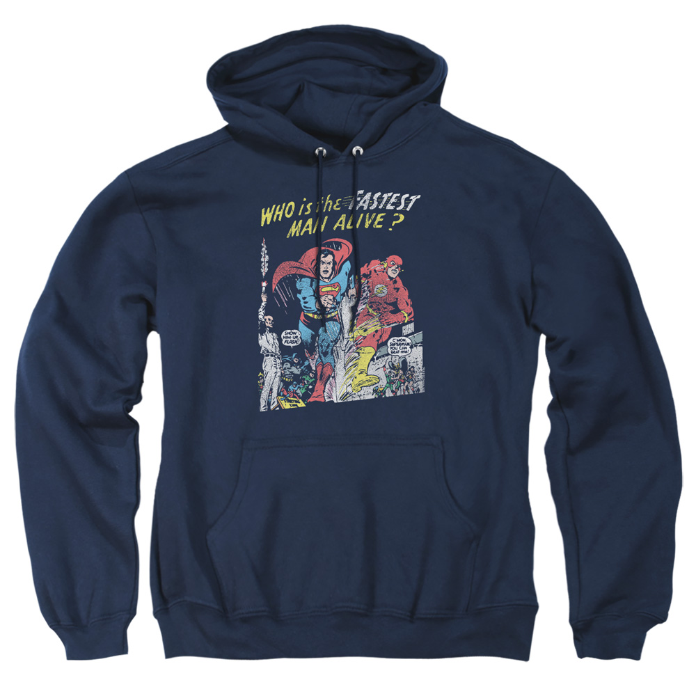 JLA567-AFTH-4 JLA Fastest Man Adult Pullover Hoodie, Navy - Extra Large