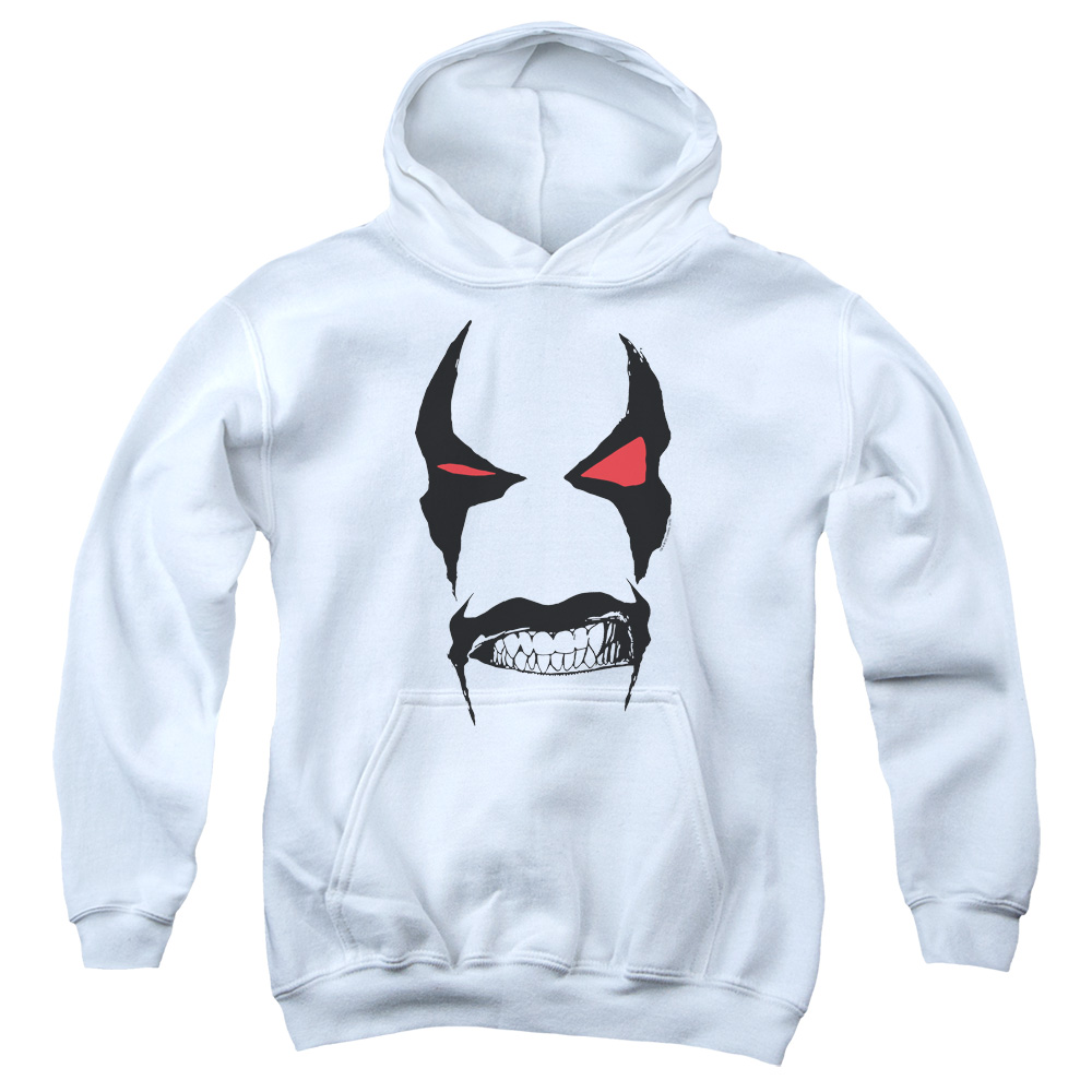JLA861-YFTH-2 JLA Lobo Face Youth Hooded Sweatshirt, White - Medium