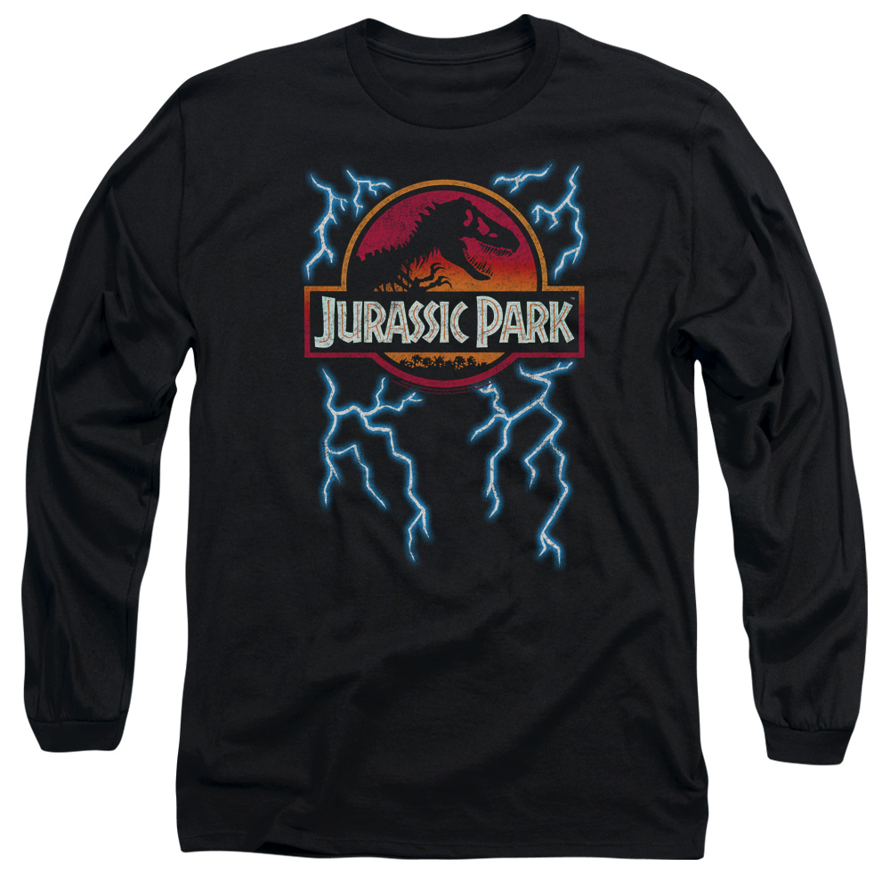 UNI1061-AL-6 Jurassic Park Lightning Logo Adult Long Sleeve T-Shirt, Black - 3X