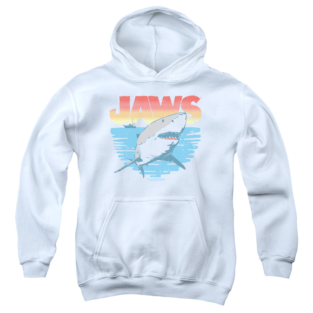 UNI1090-YFTH-2 Jaws Cool Waves Youth Hooded Sweatshirt, White - Medium