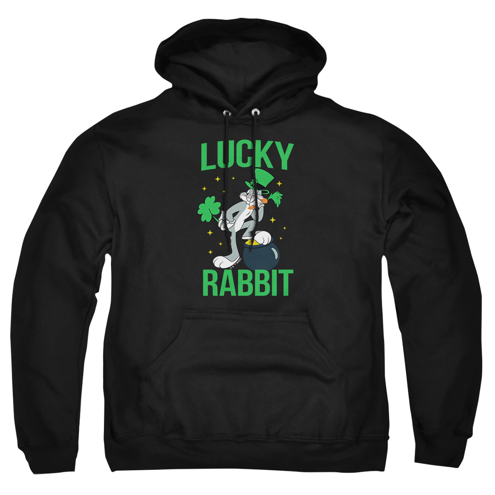 LT10056SPD-AFTH-5 Looney Tunes Bugs Bunny St. Patricks Lucky Rabbit Adult Pullover Hoodie, Black - 2X