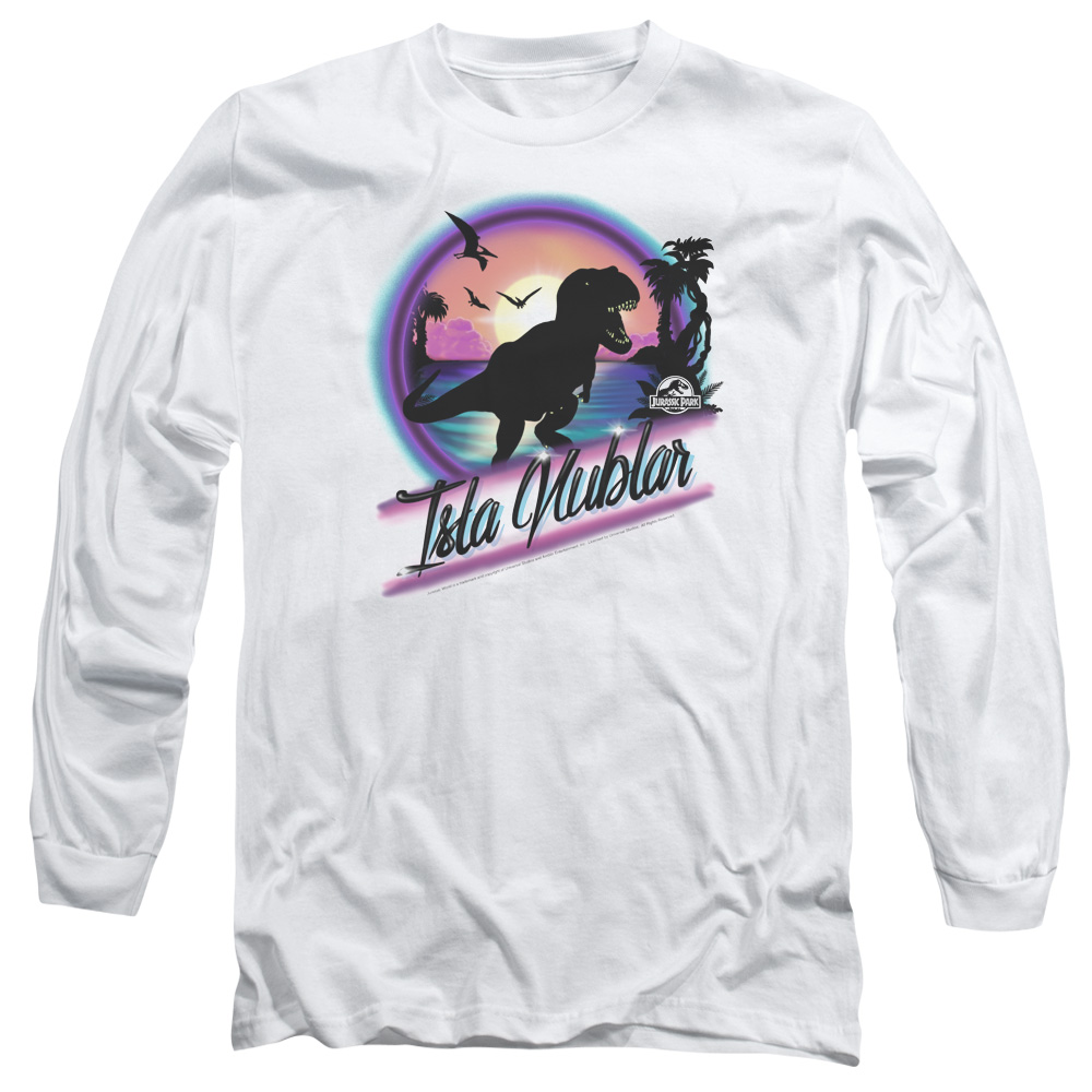 UNI1106-AL-3 Jurassic Park Prehistoric Walk Adult Long Sleeve T-Shirt, White - Large