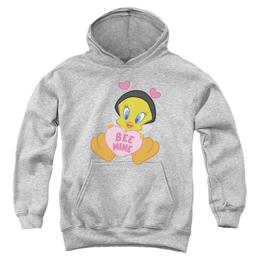 LT10051TVAL-YFTH-3 Looney Tunes Valentines Day Tweety Bee Mine Youth Hooded Sweatshirt, Athletic Heather - Large