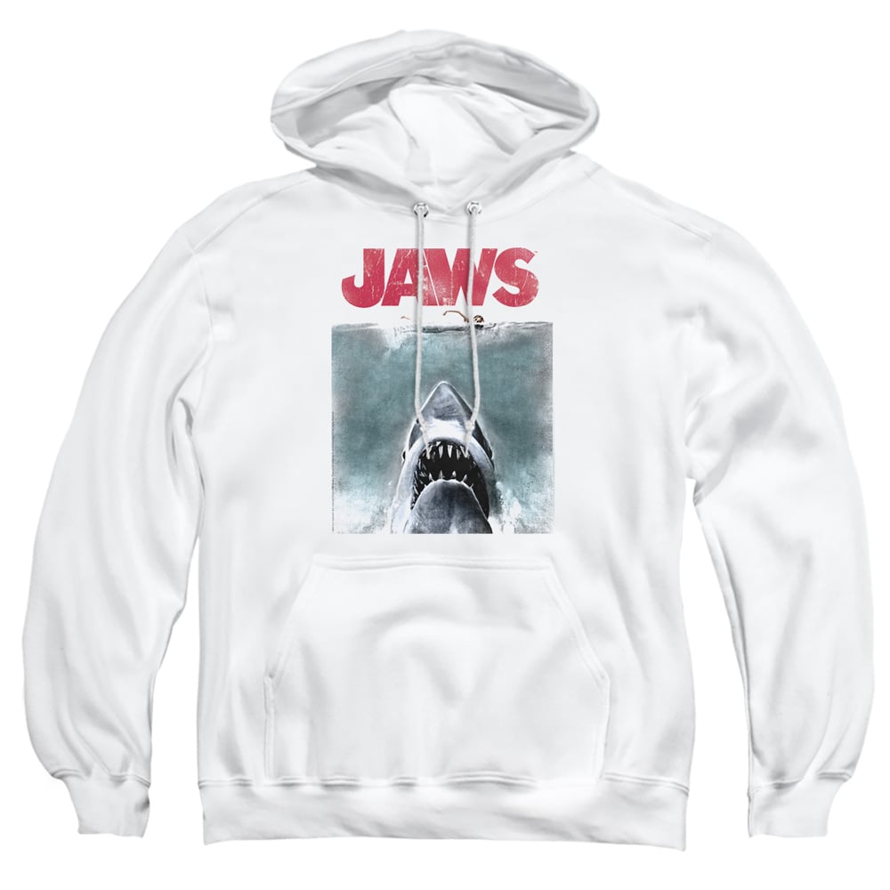 UNI726-AFTH-1 Jaws Vintage Poster Adult Pullover Hoodie, White - Small