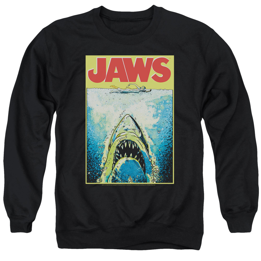 UNI727-AS-1 Jaws Bright Adult Crewneck Sweatshirt, Black - Small