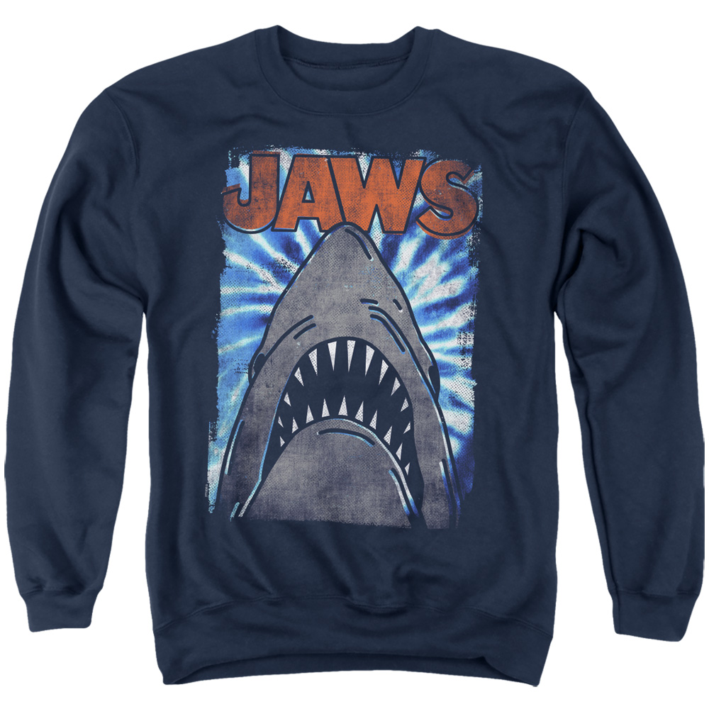 UNI1706-AS-2 Jaws Ocean Tie Dye Adult Crewneck Sweatshirt, Navy - Medium