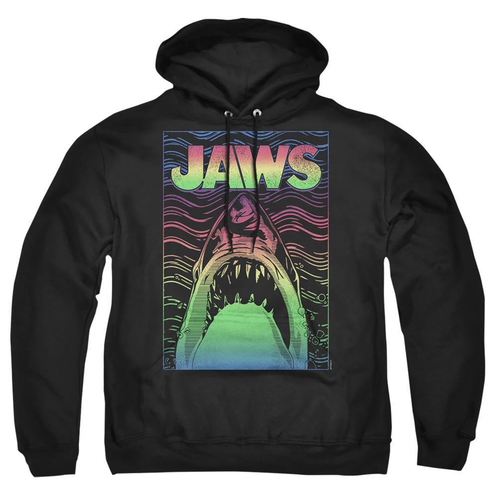 UNI1707-AFTH-2 Jaws Neon Line Art Poster Adult Pullover Hoodie, Black - Medium
