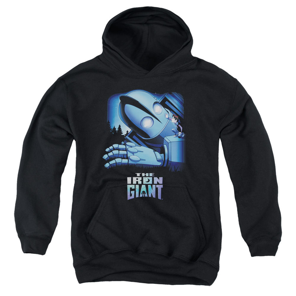 WBM439-YFTH-2 Iron Giant & Hogarth Youth Hooded Sweatshirt, Black - Medium