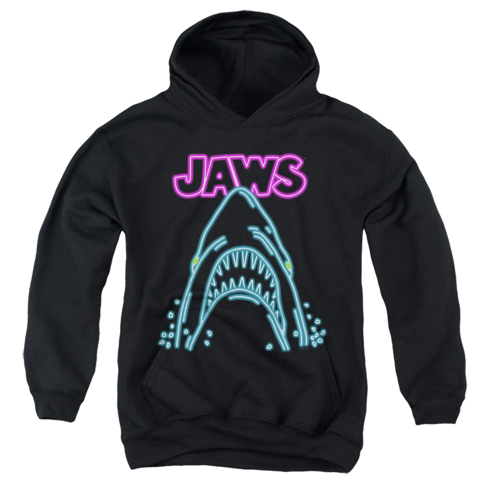 UNI1713-YFTH-1 Jaws Neon Jaws Youth Hooded Sweatshirt, Black - Small