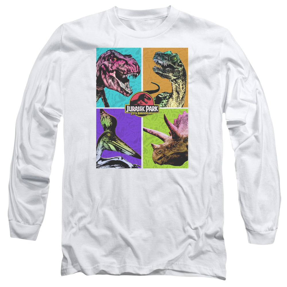 UNI1167-AL-3 Jurassic Park Prehistoric Block Adult Long Sleeve T-Shirt, White - Large