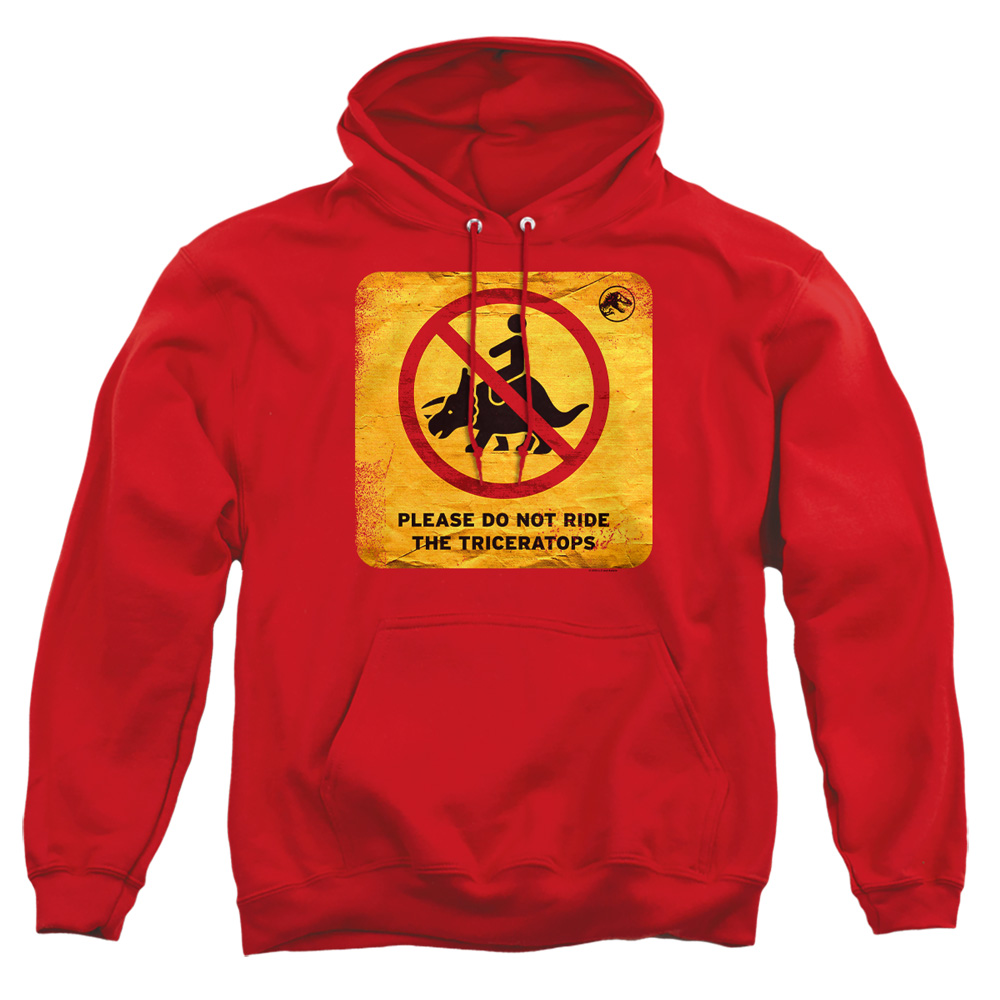 UNI2248-AFTH-2 Jurassic World Dont Ride Sign Adult Pullover Hoodie, Red - Medium