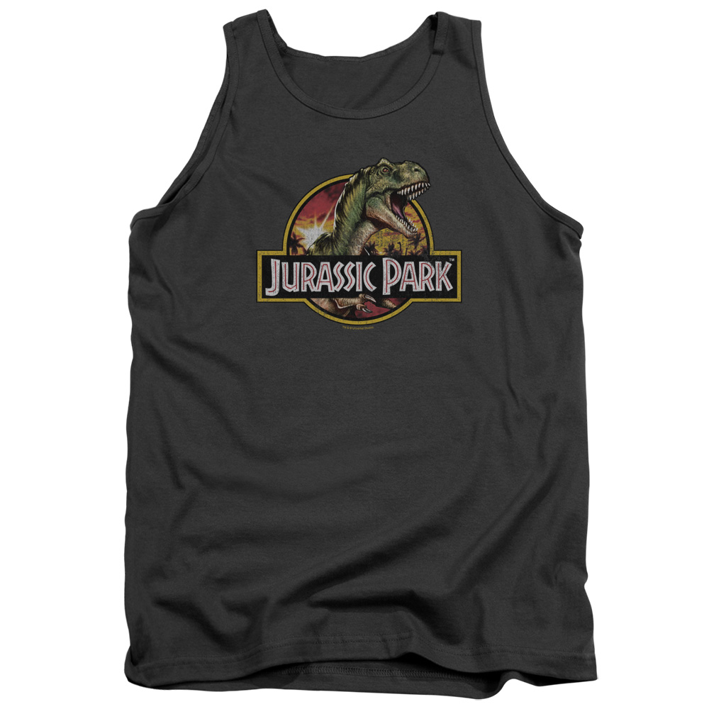 UNI139-TK-2 Jurassic Park Retro Rex Adult Tank Top, Charcoal - Medium