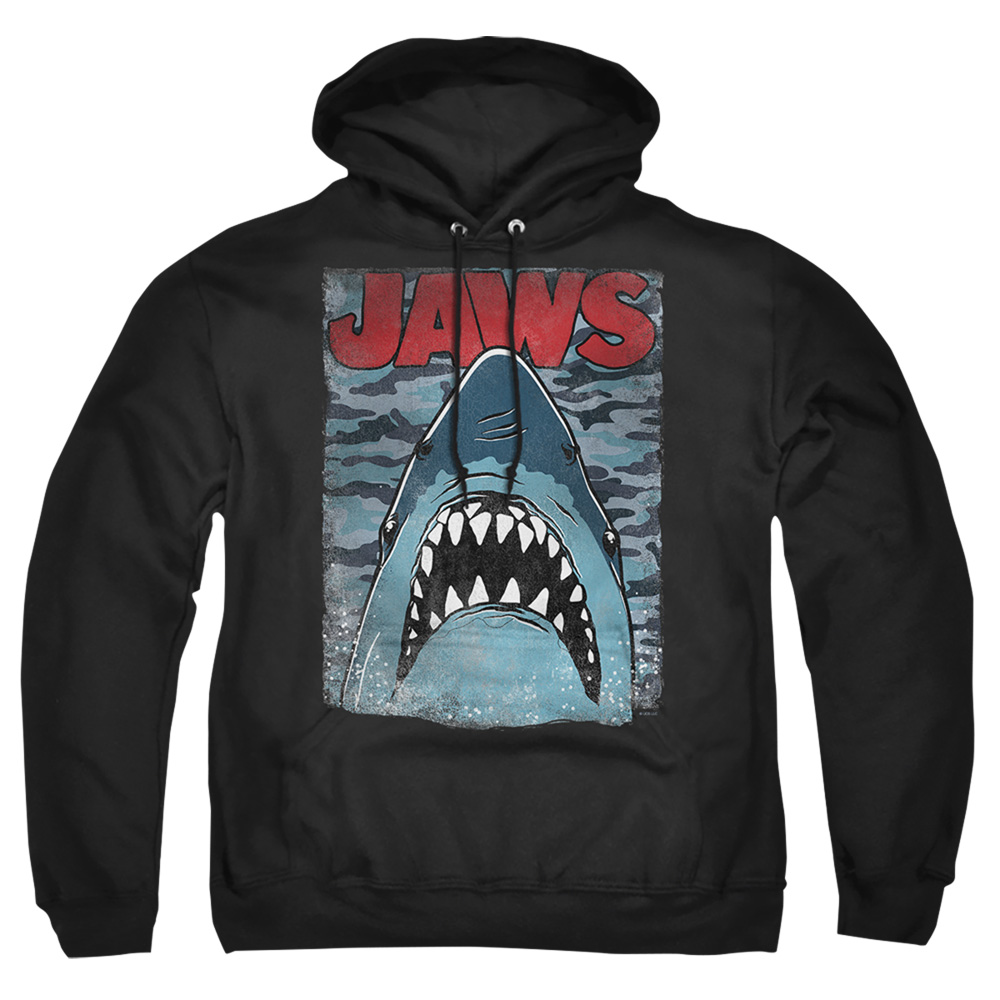 UNI1712-AFTH-2 Jaws Camo Adult Pullover Hoodie, Black - Medium