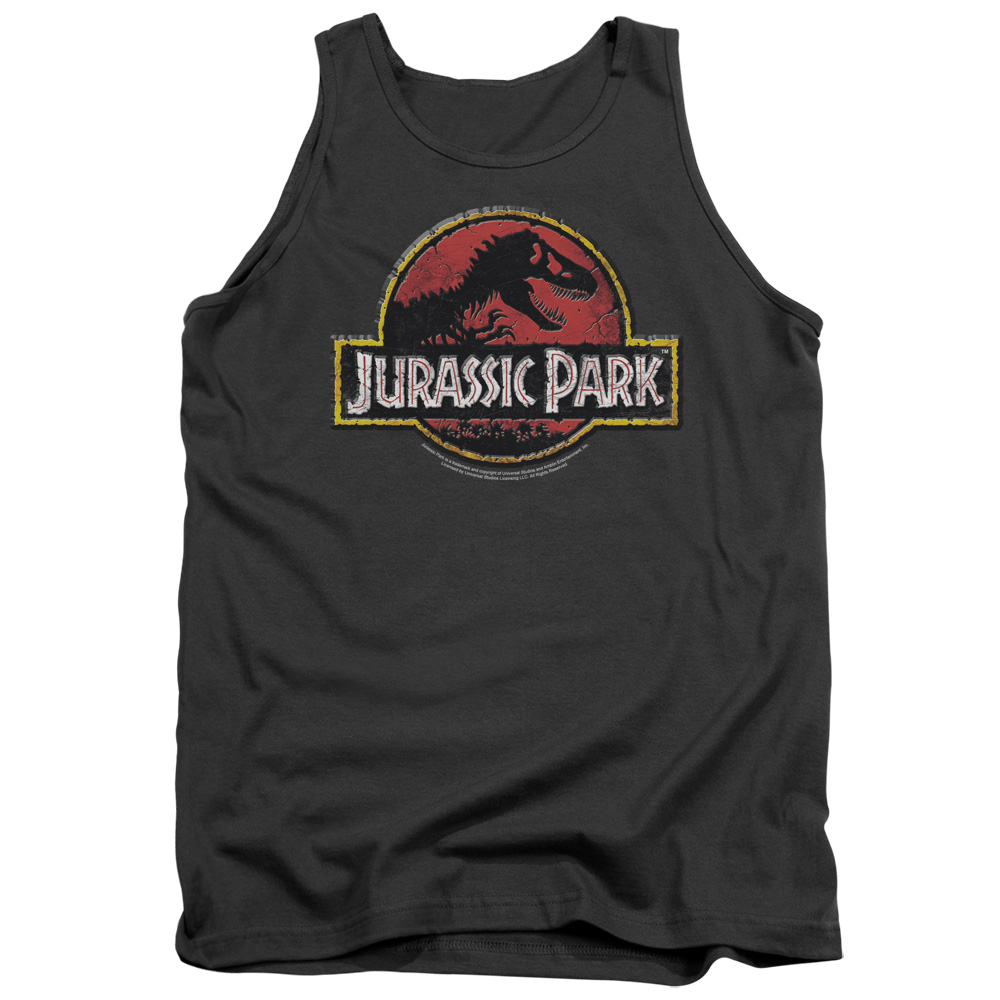UNI252-TK-2 Jurassic Park Stone Logo Adult Tank Top, Charcoal - Medium