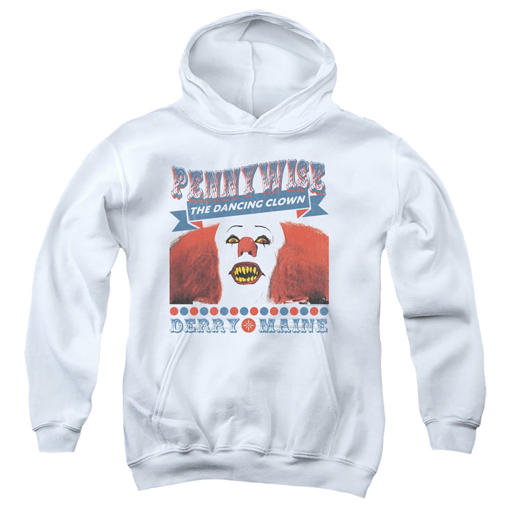 WBM868-YFTH-2 It 1990 The Dancing Clown Youth Hooded Sweatshirt, White - Medium