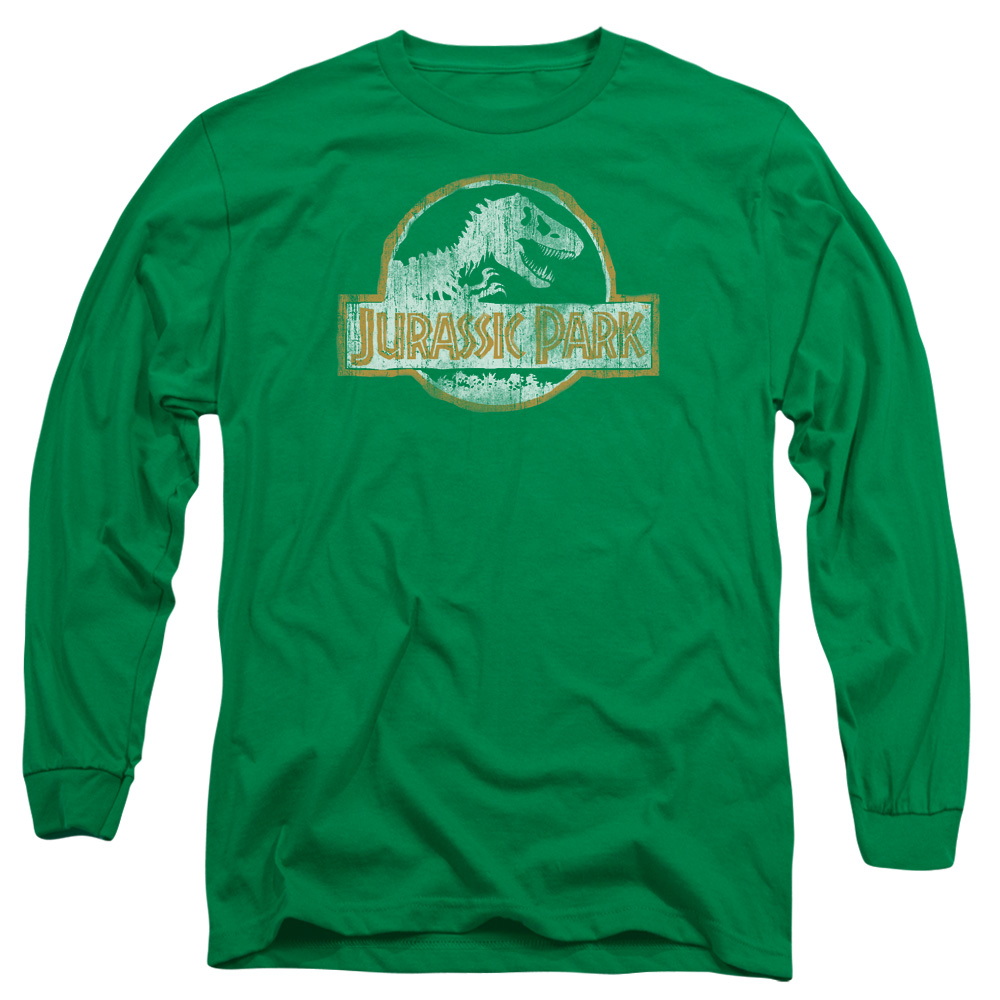 UNI513-AL-2 Jurassic Park JP Orange Adult Long Sleeve T-Shirt, Kelly Green - Medium