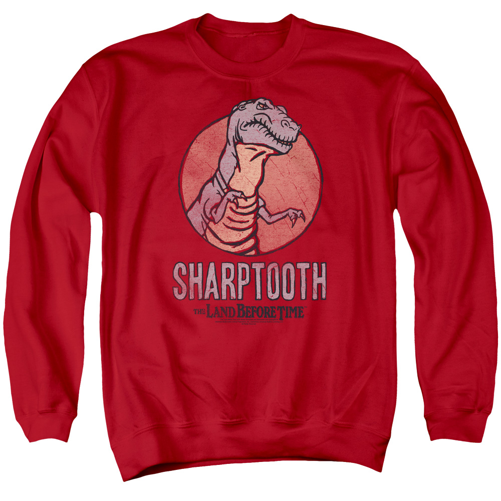 UNI736-AS-3 Land Before Time Sharptooth Adult Crewneck Sweatshirt, Red - Large