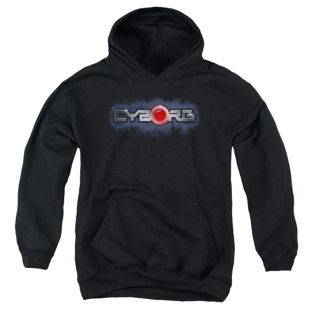 JLA677-YFTH-2 JLA Cyborg Title Youth Hooded Sweatshirt, Black - Medium