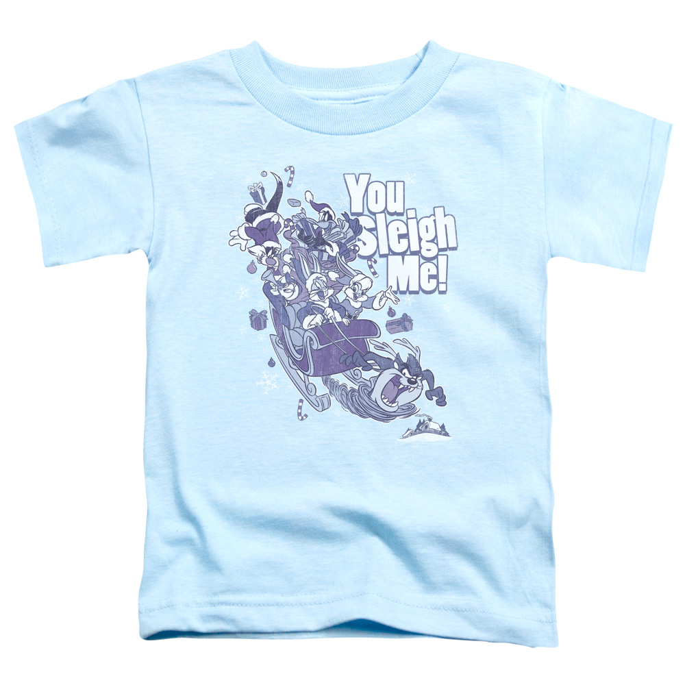 LT207-TT-2 Looney Tunes You Sleigh Me Toddler Short Sleeve T-Shirt, Light Blue - Medium 3T