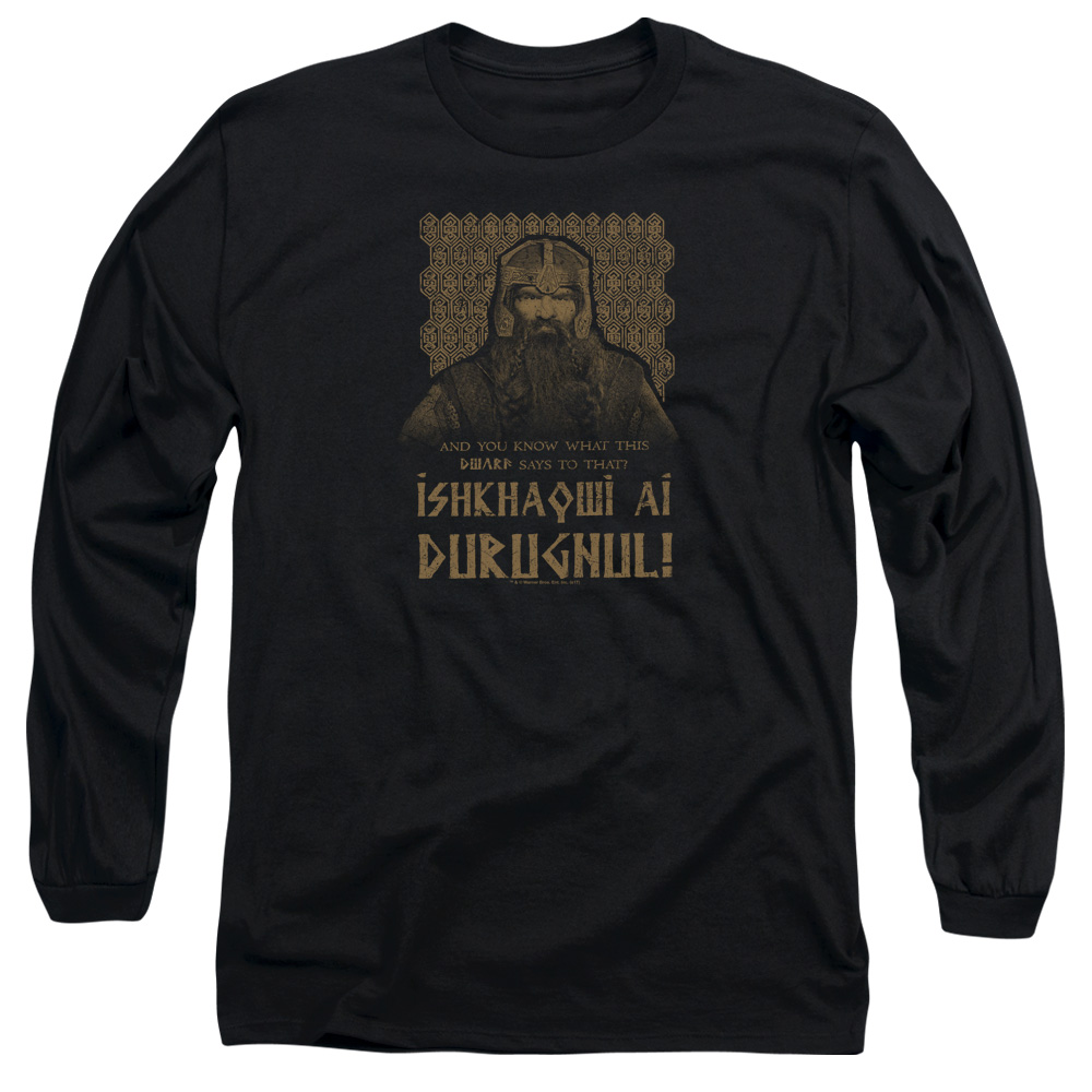 LOR1051-AL-3 Lord of The Rings Ishkhaqwi Durugnul Adult Long Sleeve T-Shirt, Black - Large
