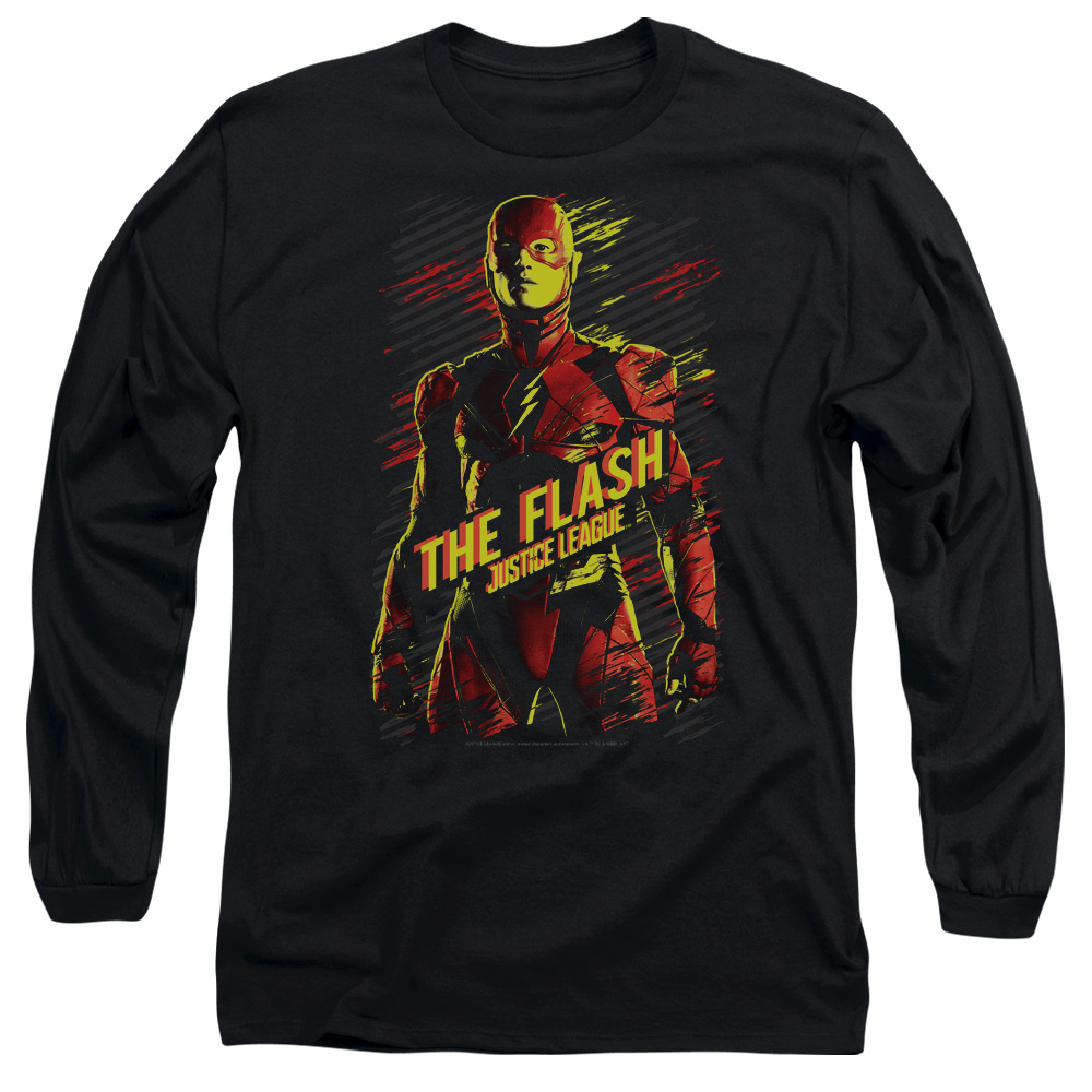 JLM105-AL-1 Justice League Movie The Flash Adult Long Sleeve T-Shirt, Black - Small