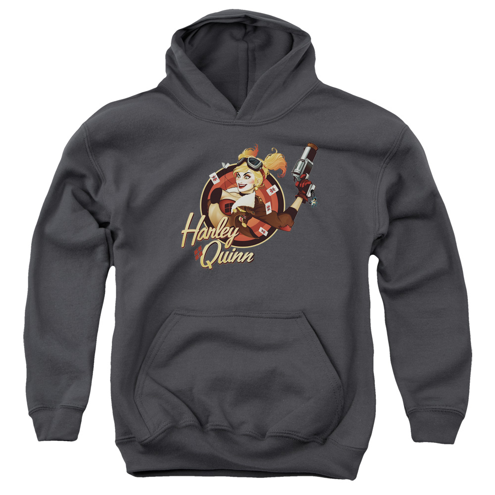 JLA637-YFTH-2 JLA Harley Bomber Youth Hooded Sweatshirt, Charcoal - Medium