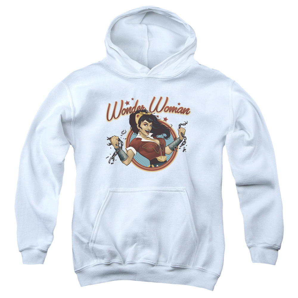 JLA652-YFTH-2 JLA Wonder Break Youth Hooded Sweatshirt, White - Medium
