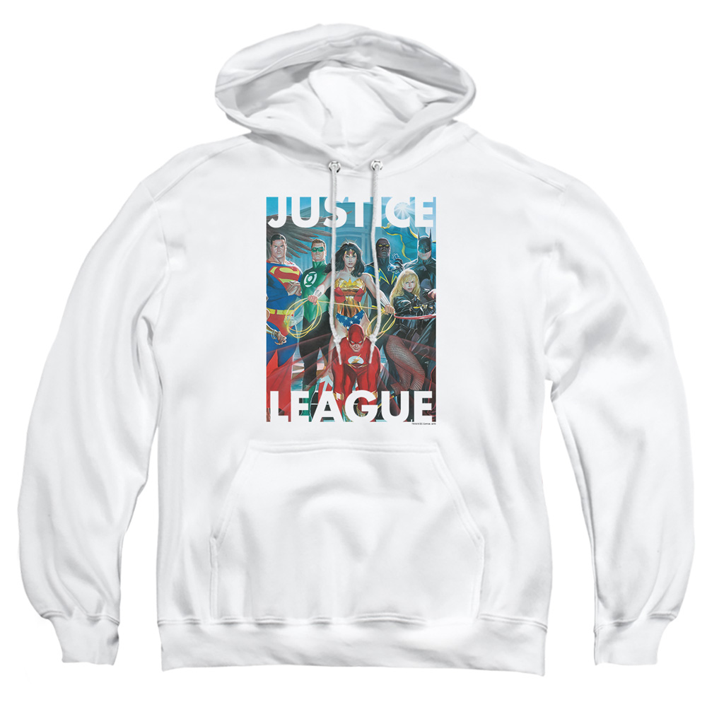 JLA564-AFTH-2 JLA Hall of Justice Adult Pullover Hoodie, White - Medium