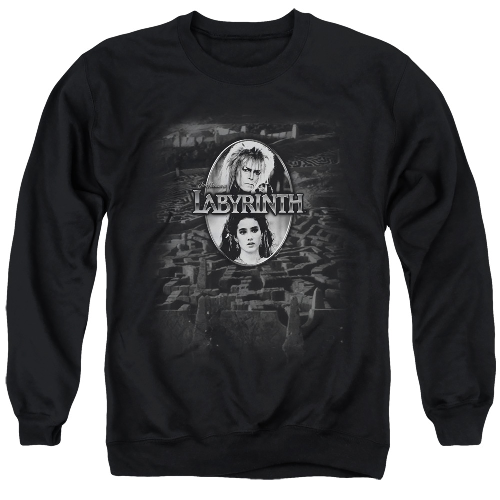 LAB132-AS-2 Labyrinth Maze Adult Crewneck Sweatshirt, Black - Medium