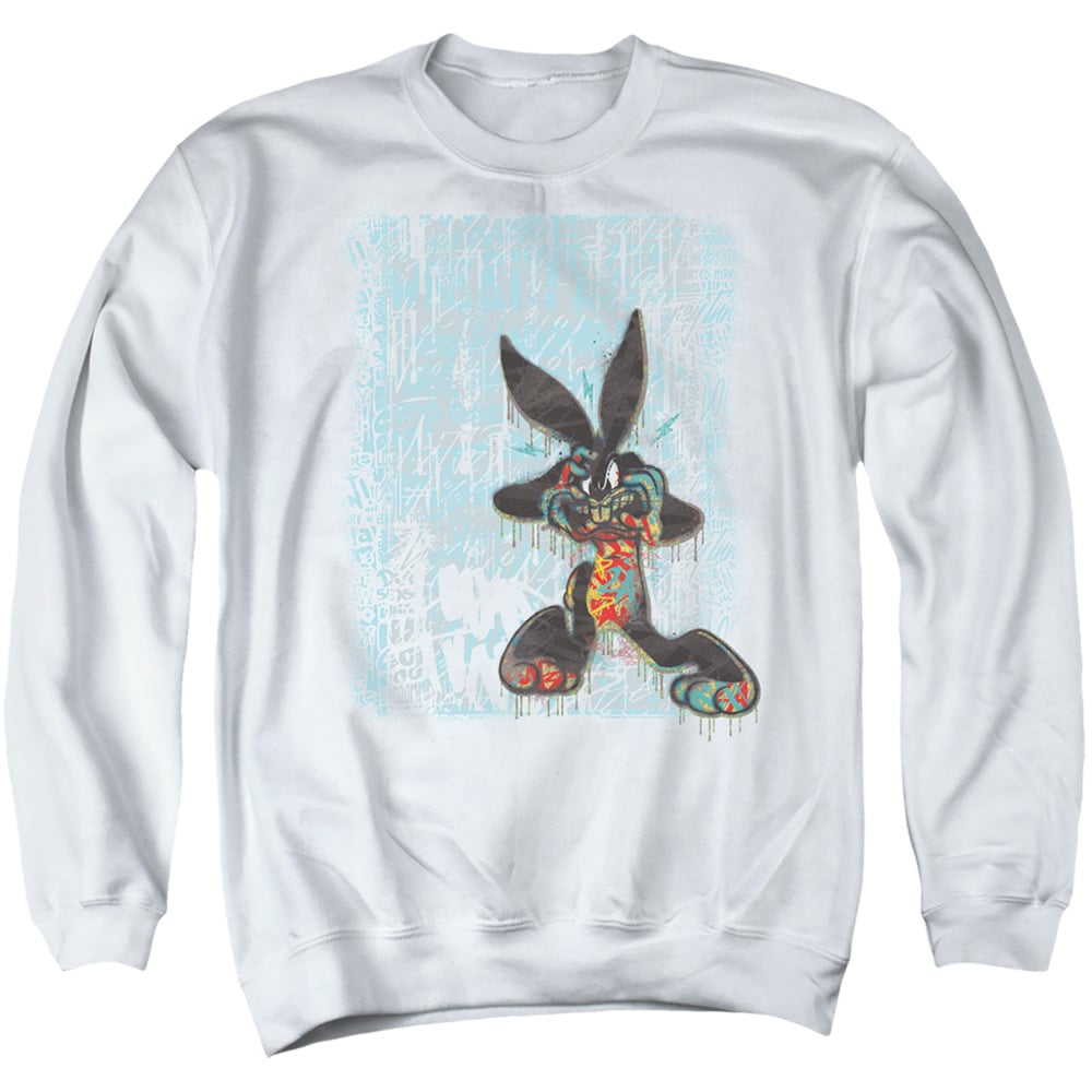 LT261-AS-2 Looney Tunes Graffiti Rabbit Adult Crewneck Sweatshirt, White - Medium