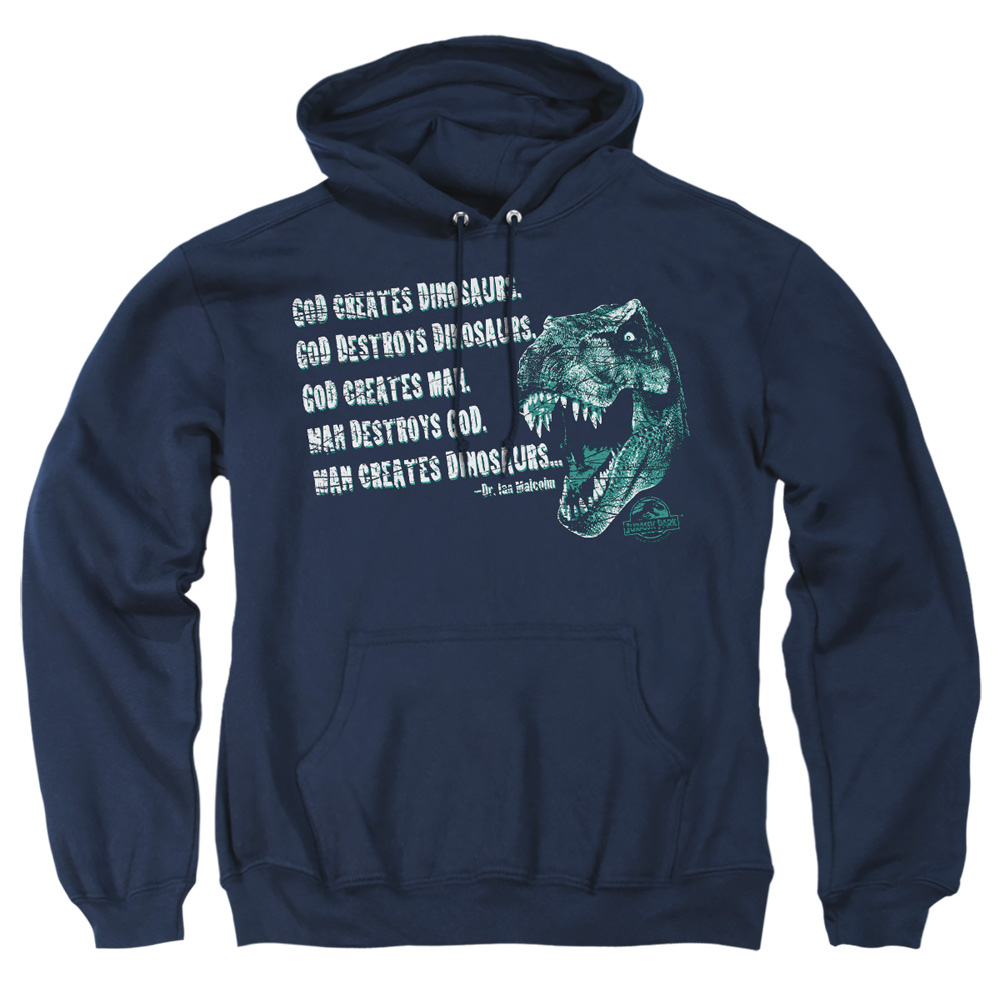 UNI138-AFTH-5 Jurassic Park God Creates Dinosaurs Adult Pullover Hoodie, Navy - 2X