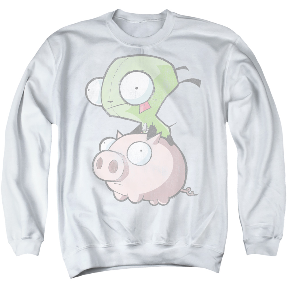 NICK700-AS-2 Invader Zim Gir & Pig Adult Crewneck Sweatshirt, White - Medium